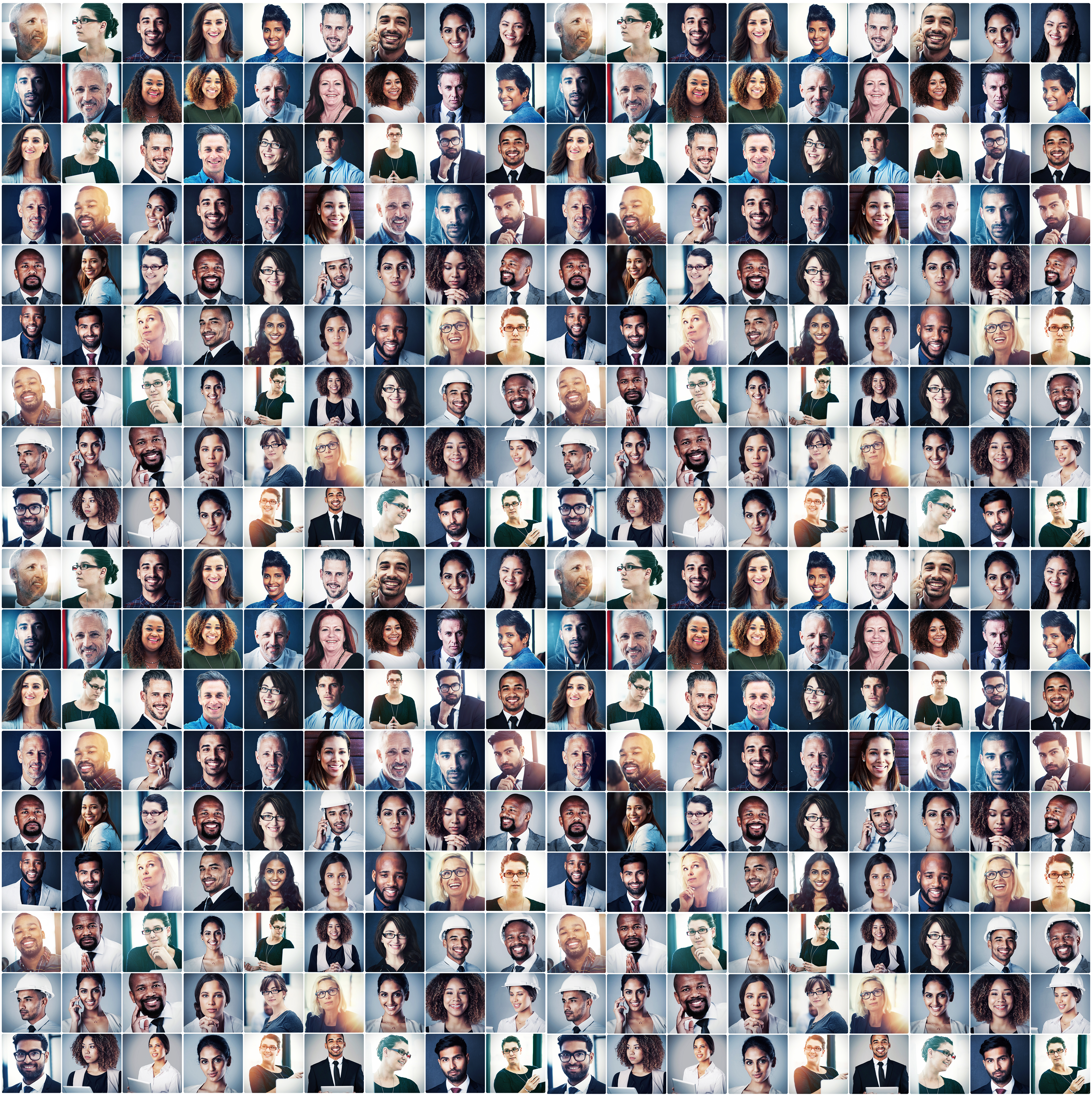 A diverse talent ecosystem - professional headshot collage representing the breadth of talent we help attract